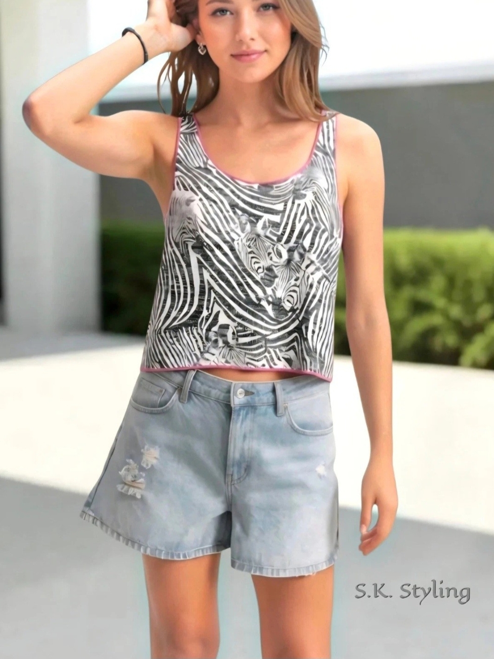 Aeropostale Bethany Mota Cropped Top Zebra Print Relaxed Tank Linen Blend sz XL